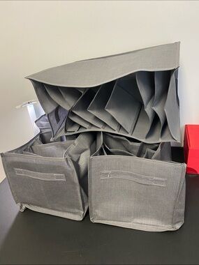 4/$25 - Set of 3 Multi Compartment Gray Fabric Clothing Organizer Bins, NWOT